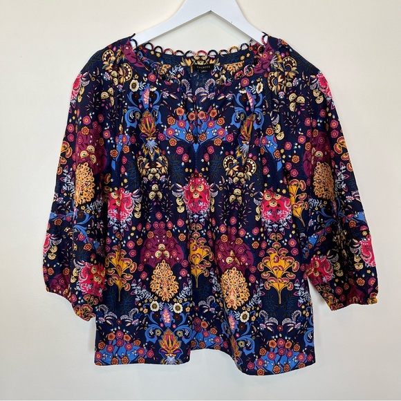 Talbots Tops - Talbots Blouse Womens Medium Multicolor Floral Top 3/4 Balloon Sleeve Boho
